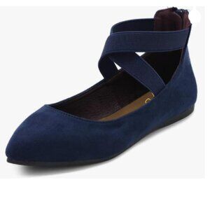 XYD Navy Comfortable Fashion Ballet Flat with Elasticized Crisscross Straps Shoe